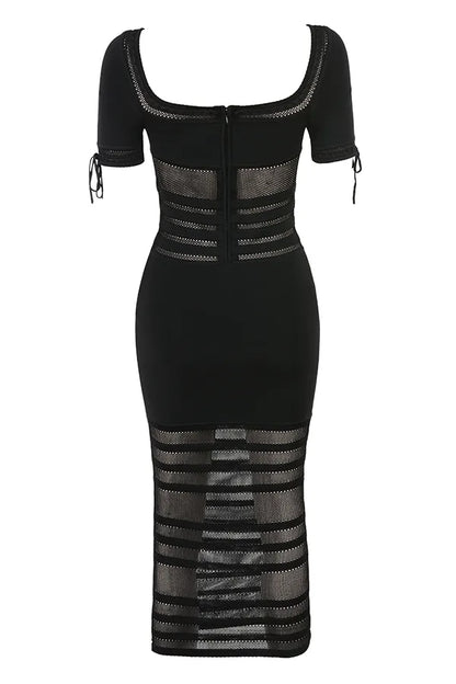 Lilla Black Openwork Knit Midi Dress