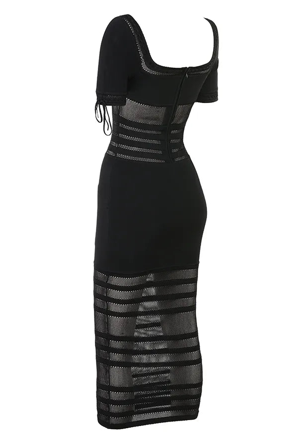 Lilla Black Openwork Knit Midi Dress