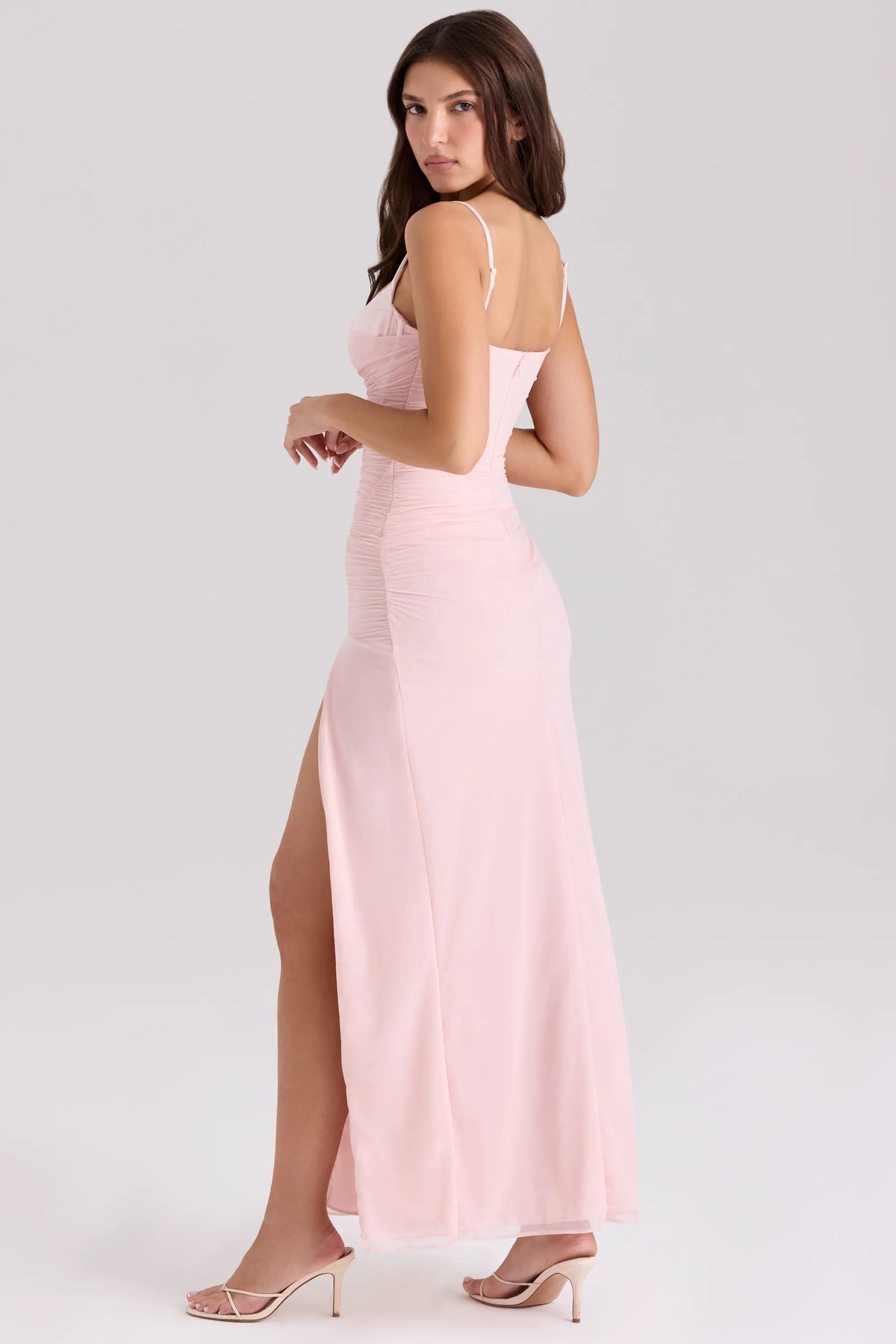 Lini Soft Pink Mesh Maxi Dress