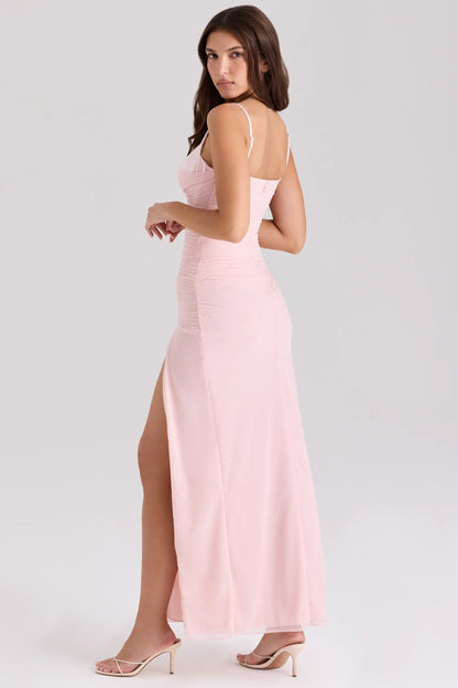 Lini Soft Pink Mesh Maxi Dress