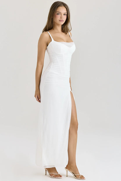 Lini White Mesh Maxi Dress