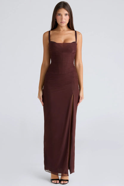 Lini Burgundy Stretch Mesh Maxi Dress