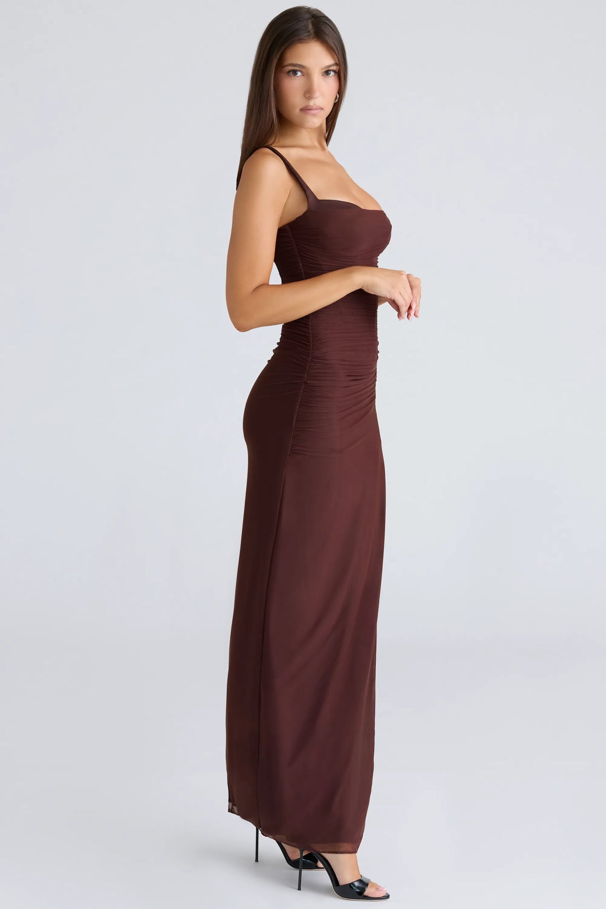 Lini Burgundy Stretch Mesh Maxi Dress
