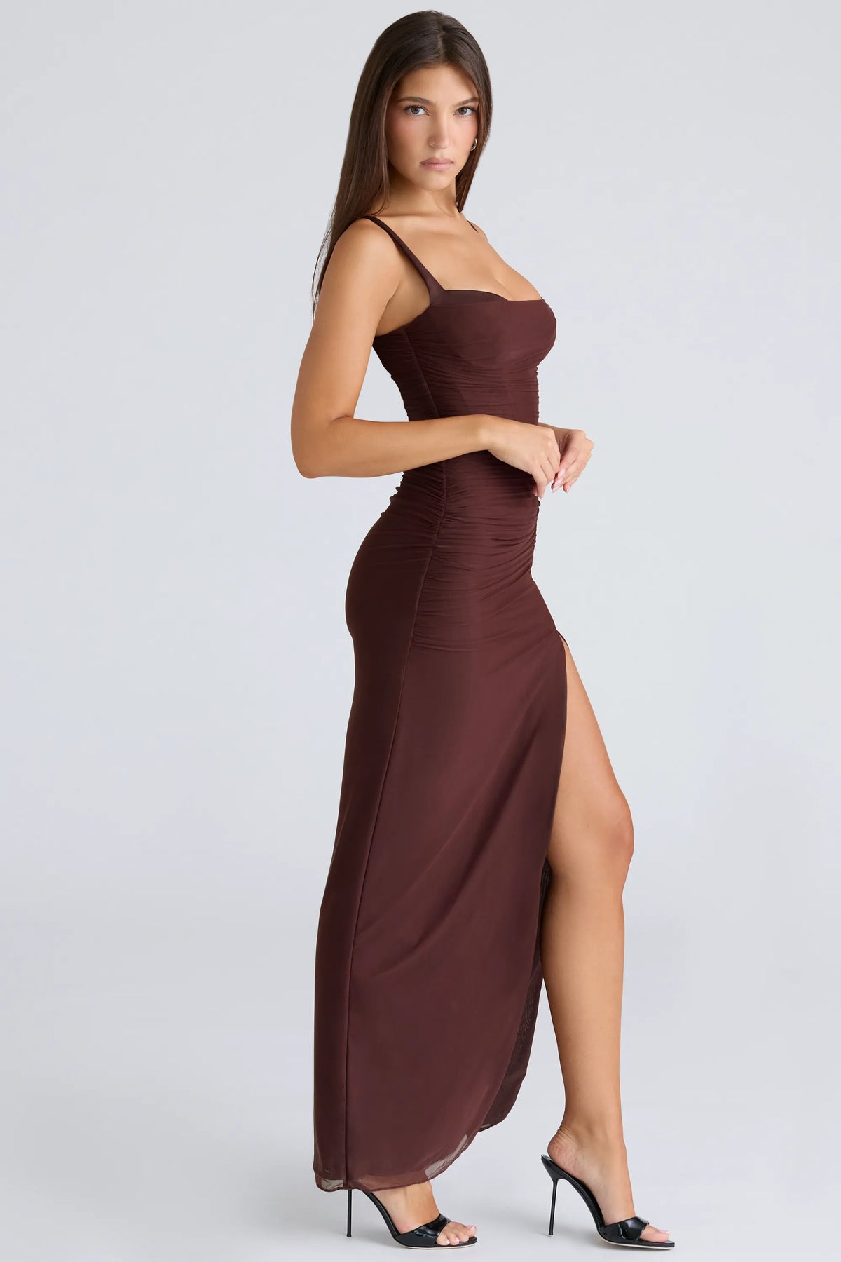 Lini Burgundy Stretch Mesh Maxi Dress
