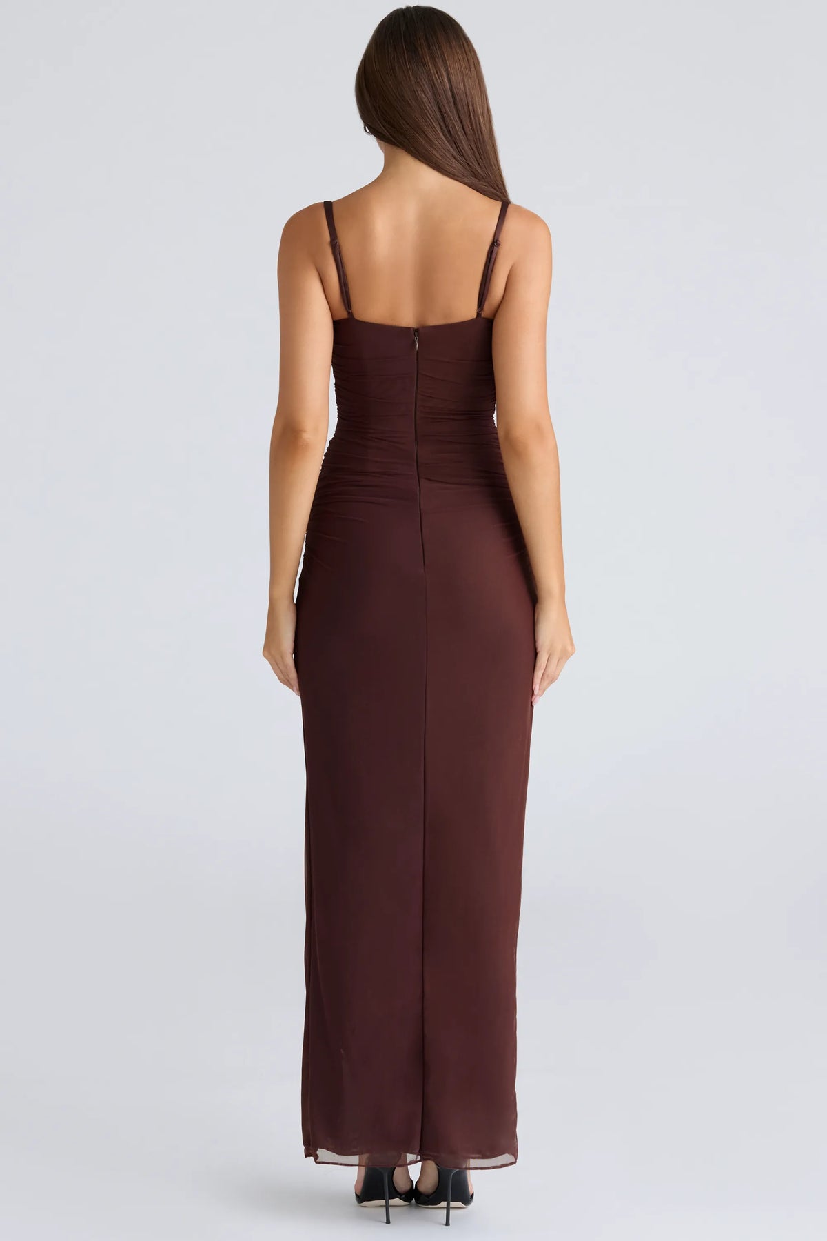 Lini Burgundy Stretch Mesh Maxi Dress