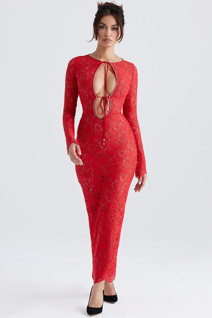 Lisandra Red Lace Maxi Dress