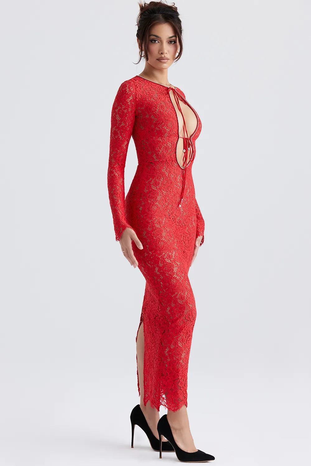 Lisandra Red Lace Maxi Dress