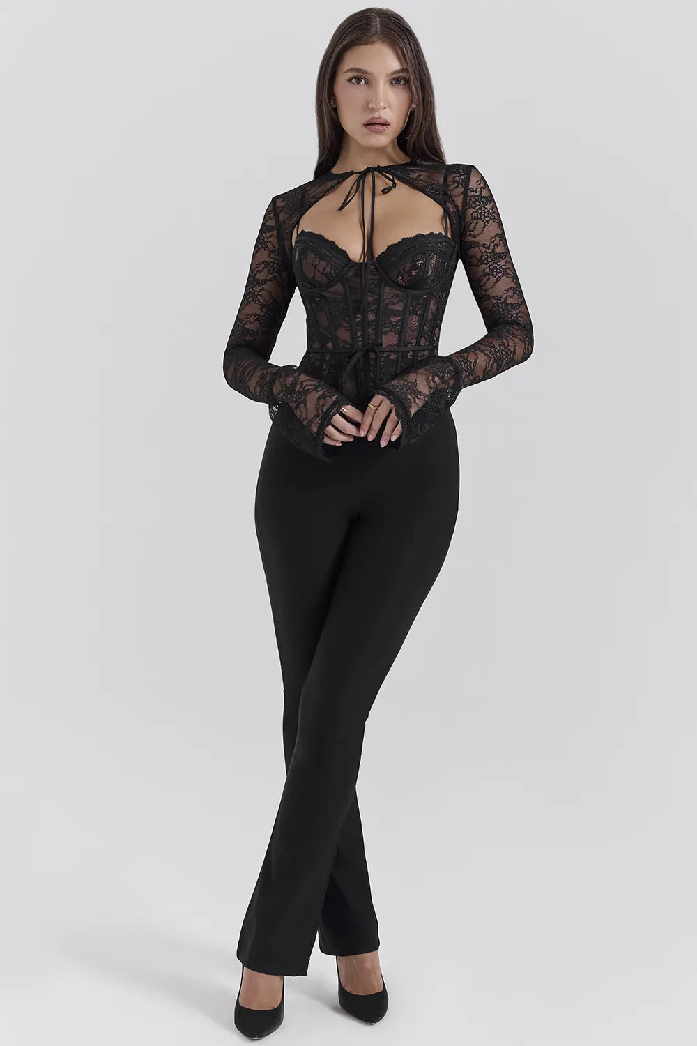 Lisette Black Lace Corset Top with Bolero