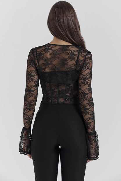 Lisette Black Lace Corset Top with Bolero