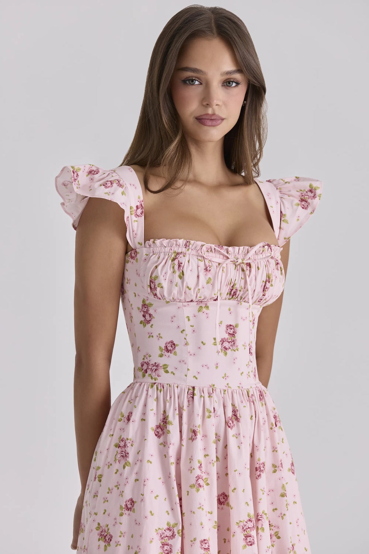 Livia Pink Vintage Rose Cotton Midi Sundress