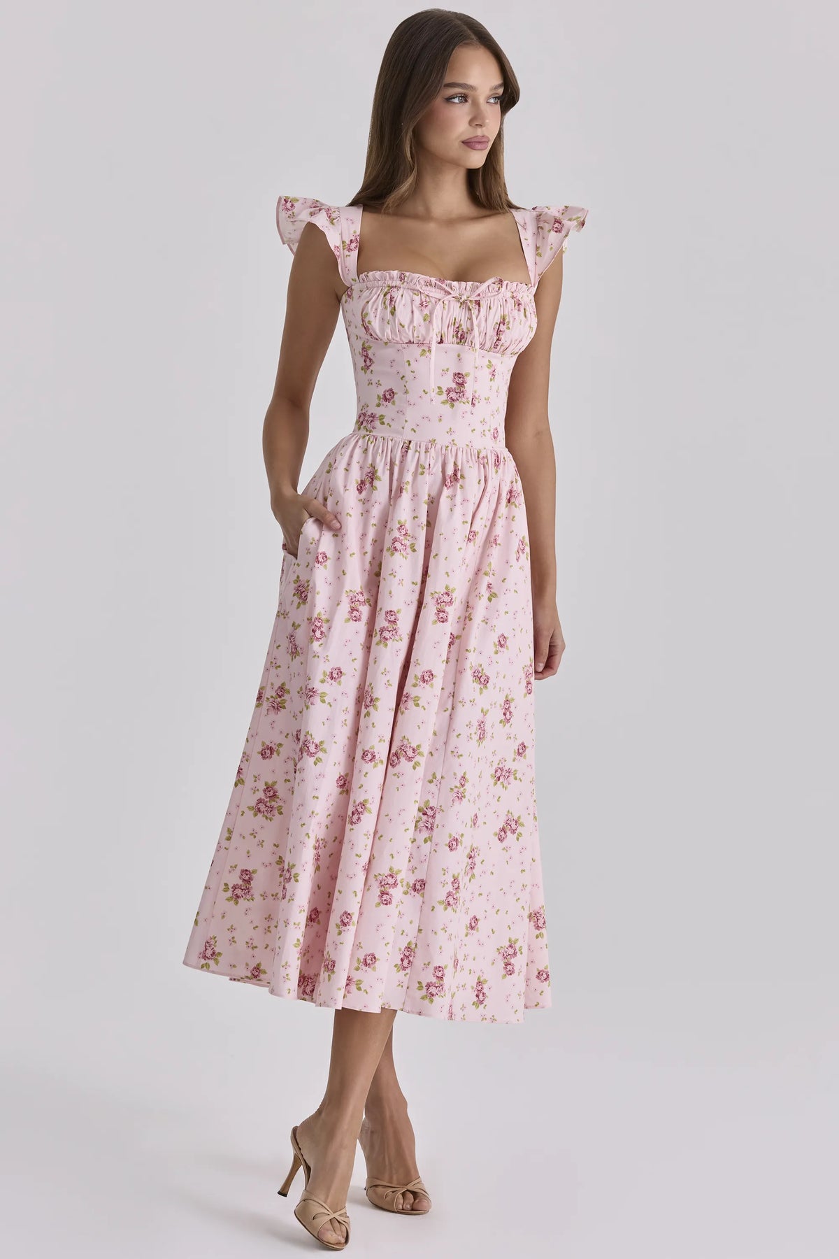 Livia Pink Vintage Rose Cotton Midi Sundress
