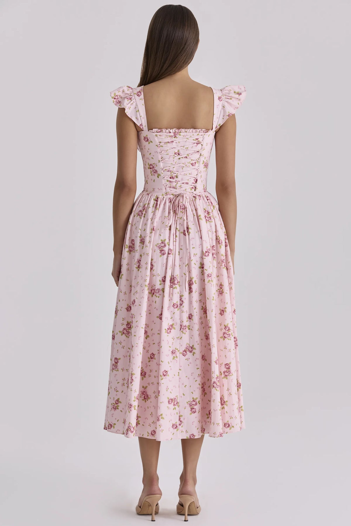 Livia Pink Vintage Rose Cotton Midi Sundress