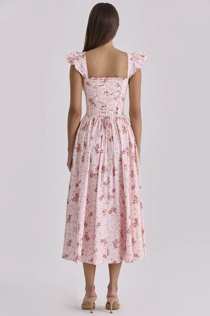 Livia Pink Vintage Rose Cotton Midi Sundress