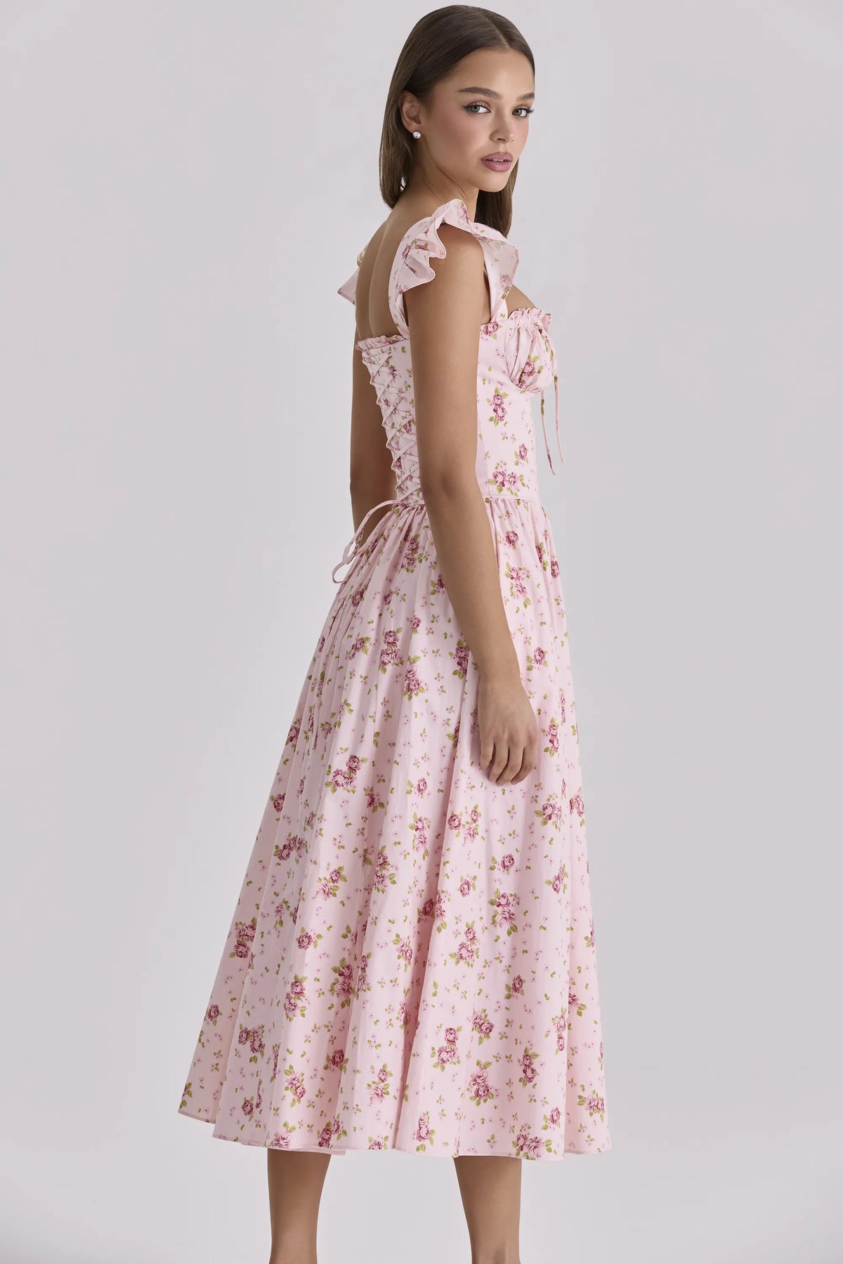 Livia Pink Vintage Rose Cotton Midi Sundress