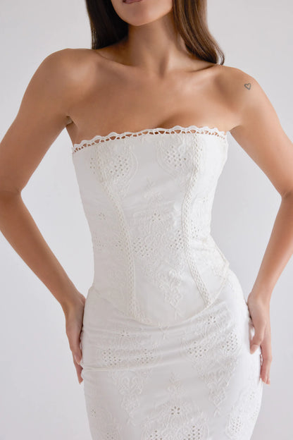 Livie White Cotton Broderie Strapless Corset Top
