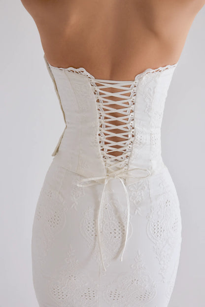 Livie White Cotton Broderie Strapless Corset Top