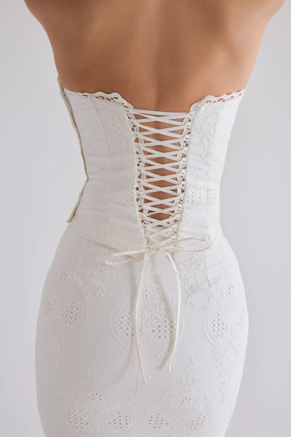 Antonie White Cotton Broderie Anglaise Midi Skirt