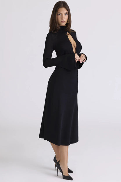 Asti Black A-Line Midi Skirt