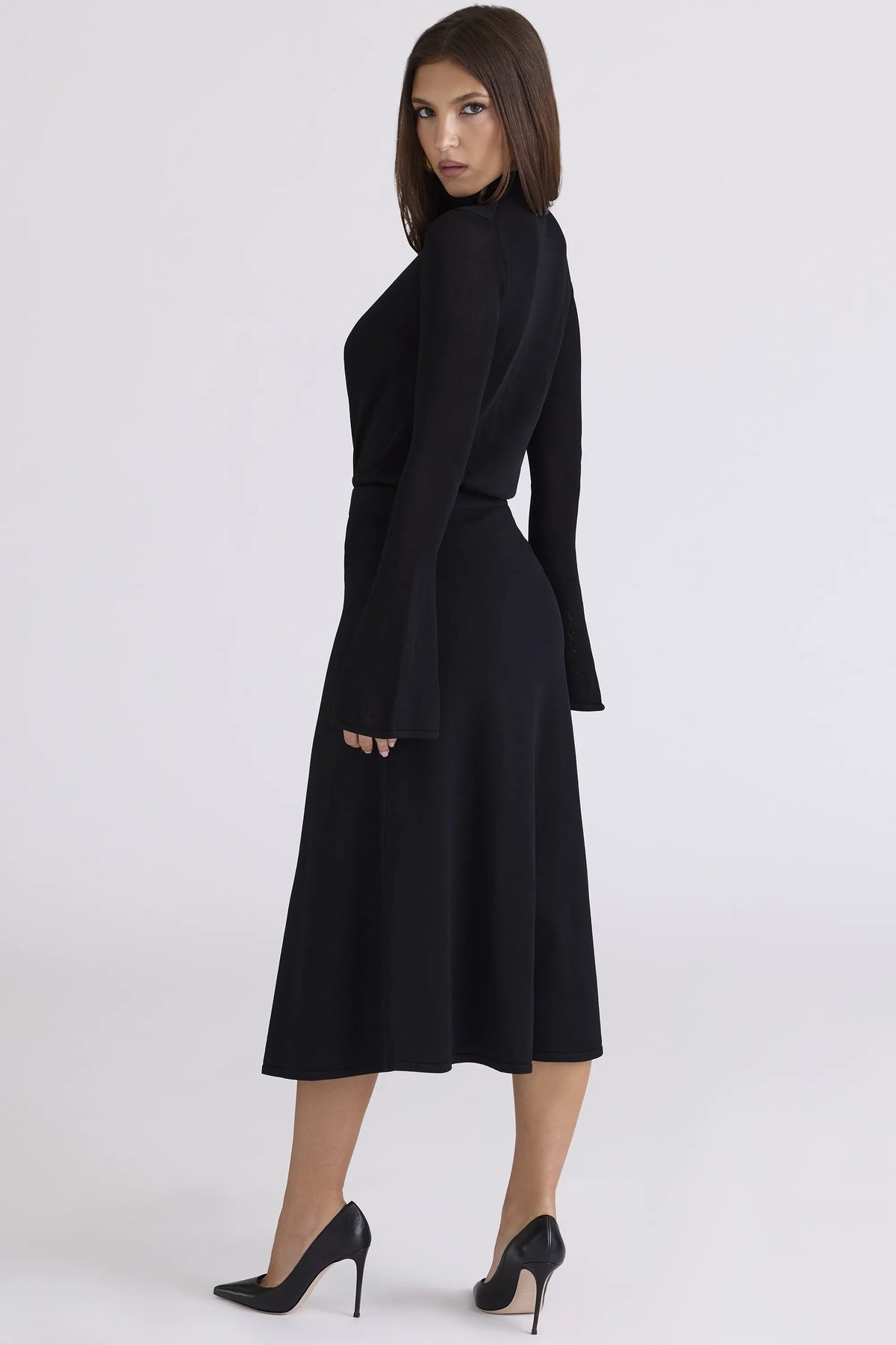 Asti Black A-Line Midi Skirt
