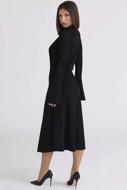 Asti Black A-Line Midi Skirt