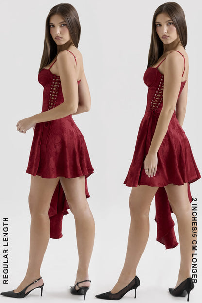 Lola Wine Jacquard Satin Draped Mini Dress