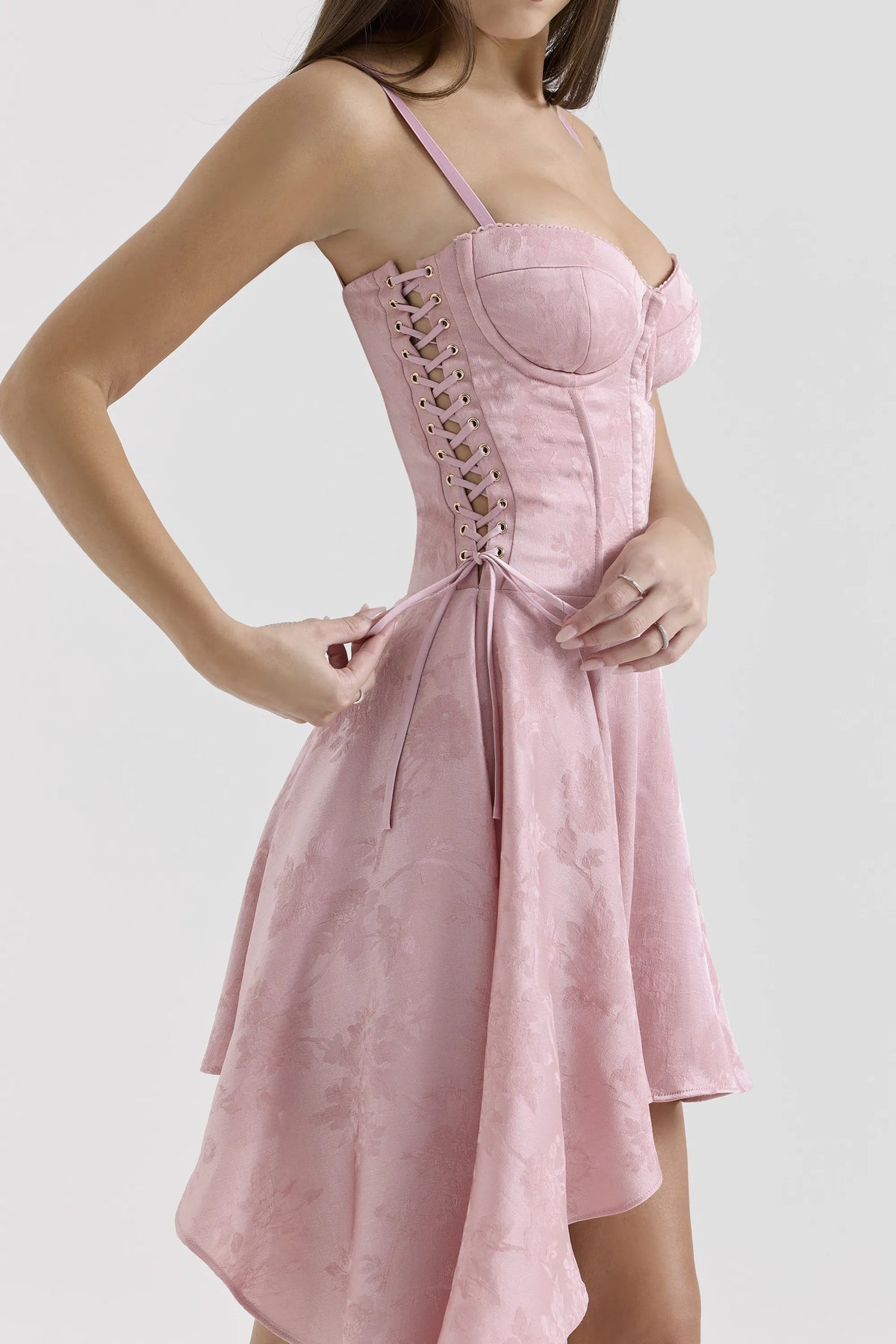 Lola Pink Jacquard Draped Mini Dress