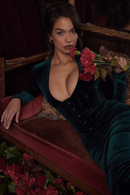 Arabella Forest Velvet Corset Dress