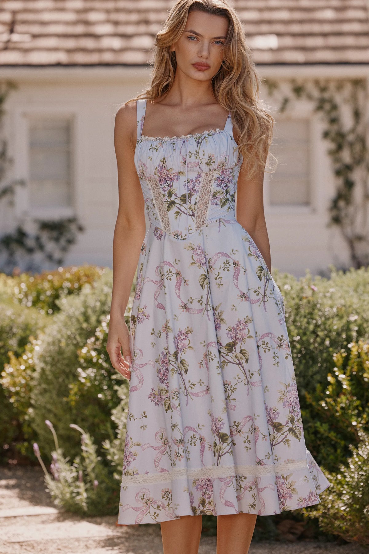 Kim Lilac Floral Cotton Midi Sundress
