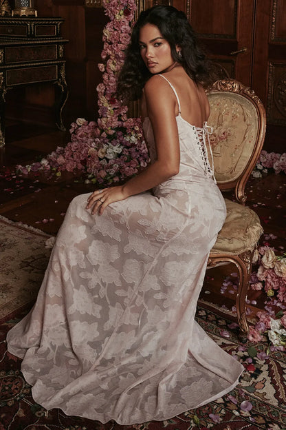 Seren Soft Pink Floral Lace Back Maxi Dress