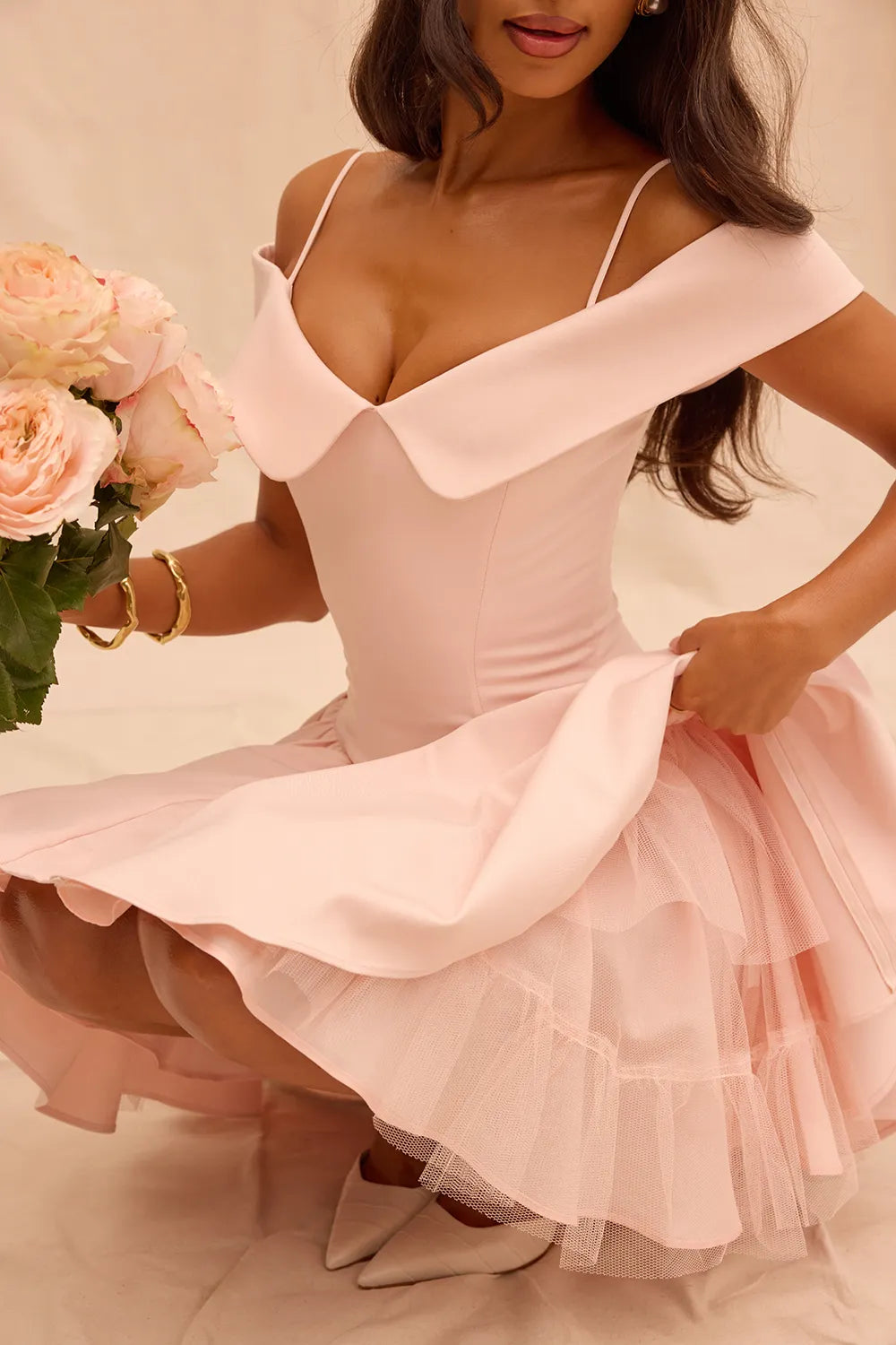 Elida Ballerina Pink Off Shoulder Mini Dress