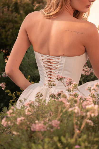 Kristiana Ivory Cotton Strapless Corset Mini Dress