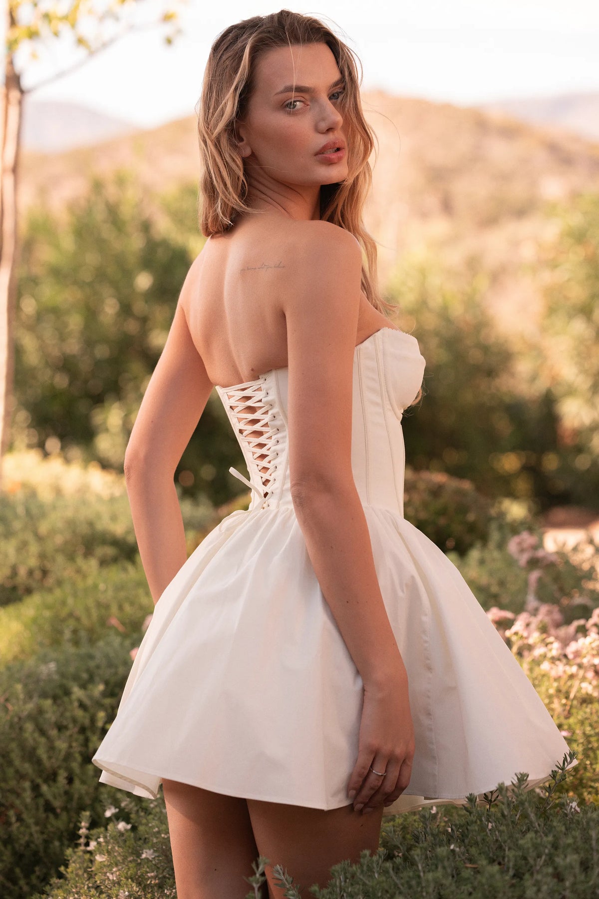 Kristiana Ivory Cotton Strapless Corset Mini Dress