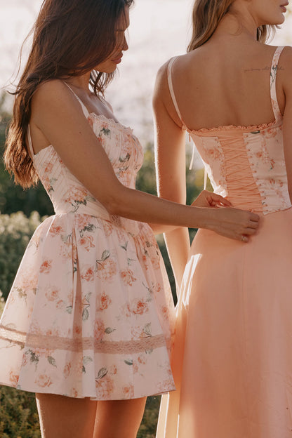 Clarabelle Peach Cotton Detachable Corset Midi SunDress