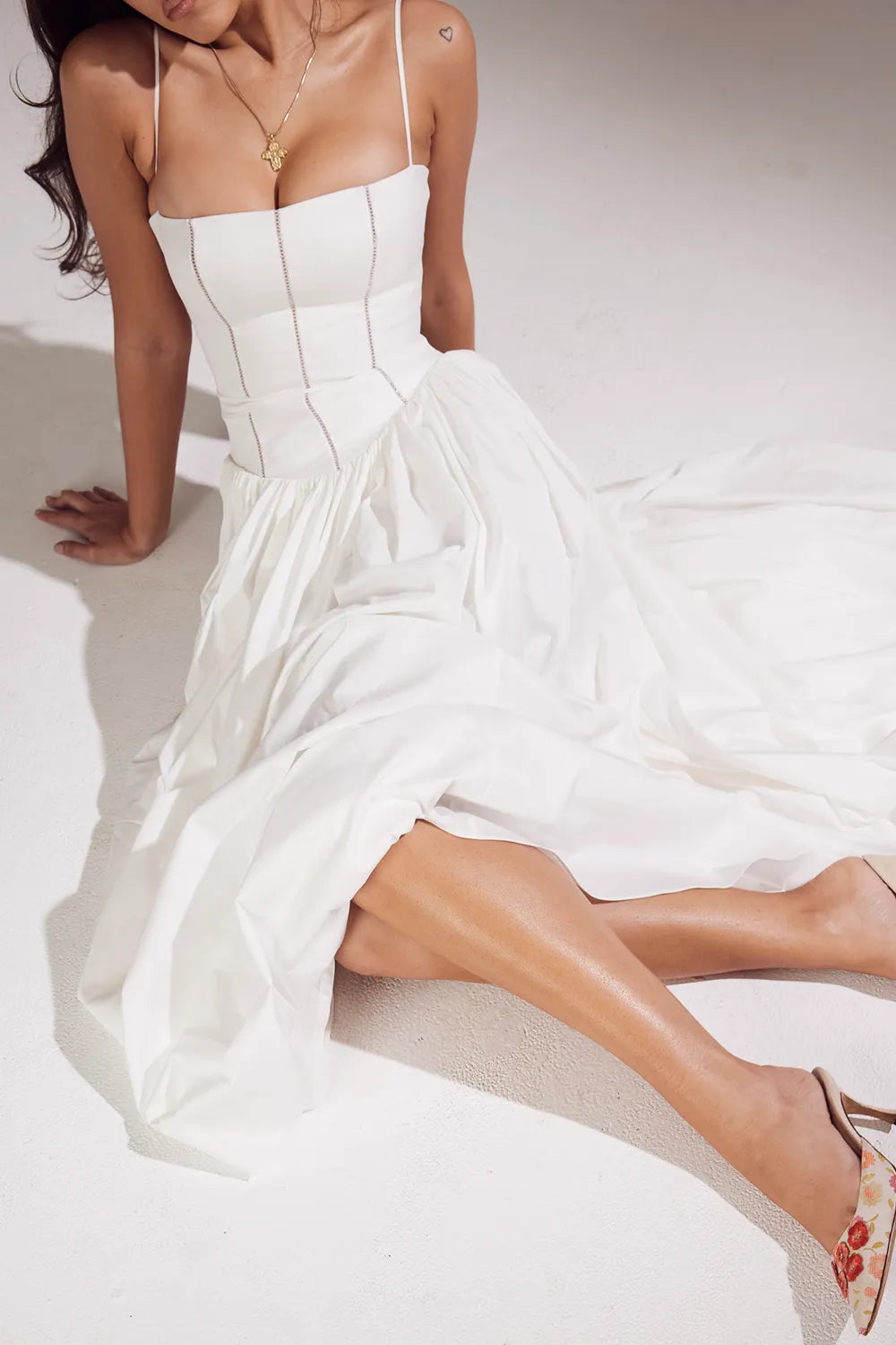 Ysabella White Cotton Maxi Sundress