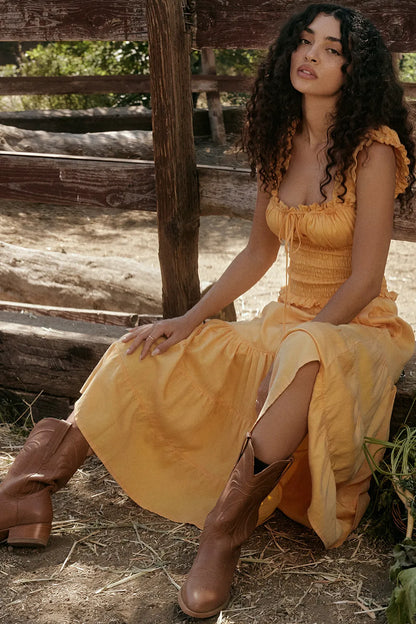 Phedra Tangerine Shirred Sundress