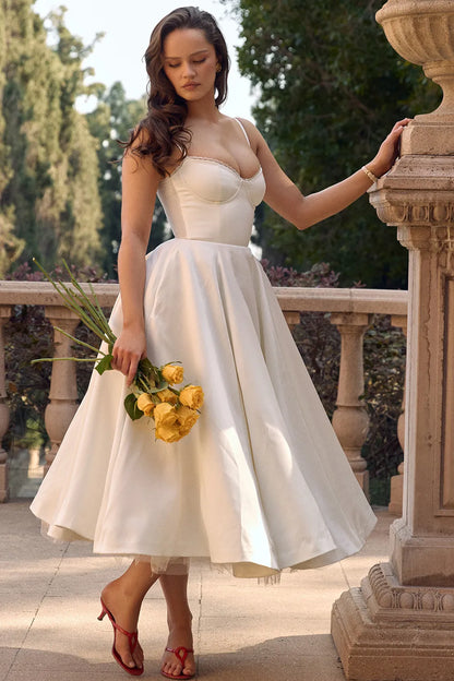 Mademoiselle White Tulle Midi Dress