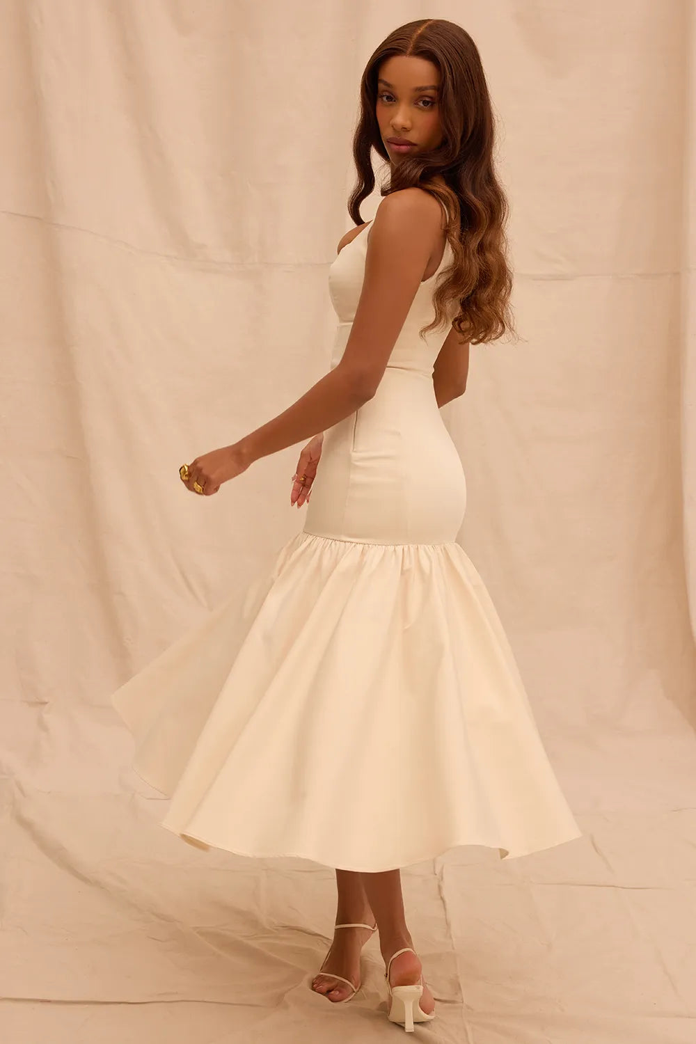 Amore Vintage Cream Dropped Waist Midi Dress