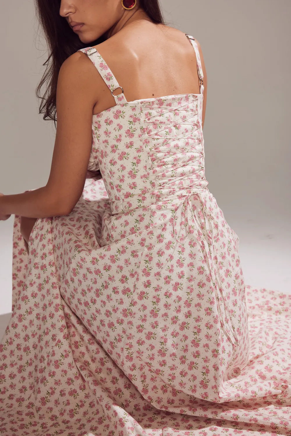 Carmen White Rosebud Print Cotton Bustier Sundress