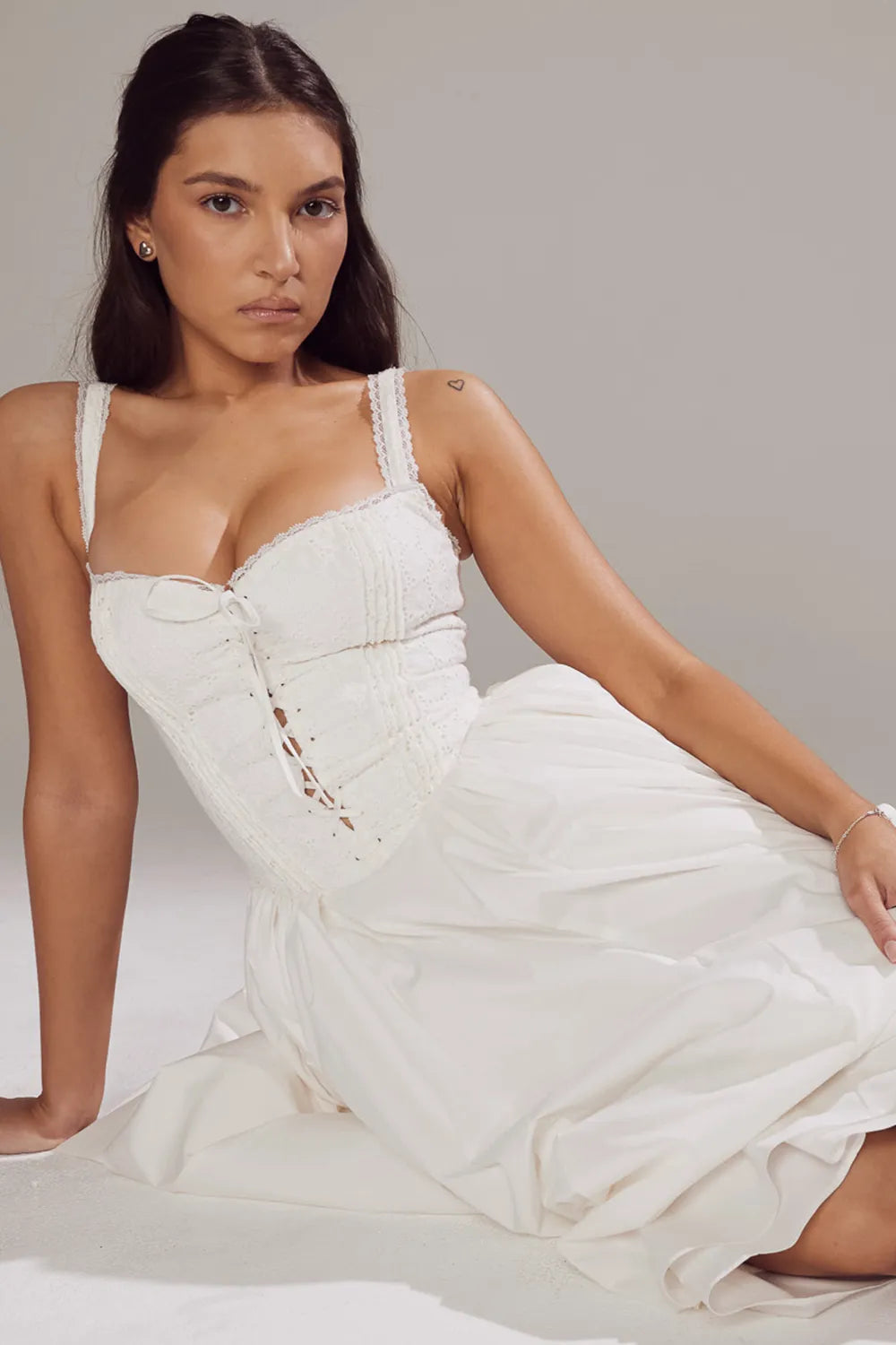 Milia White Broderie Anglais & Cotton Midi Dress