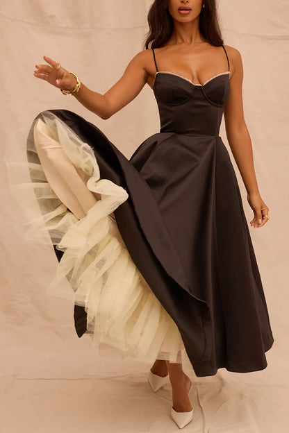 Mademoiselle Black Tulle Midi Dress