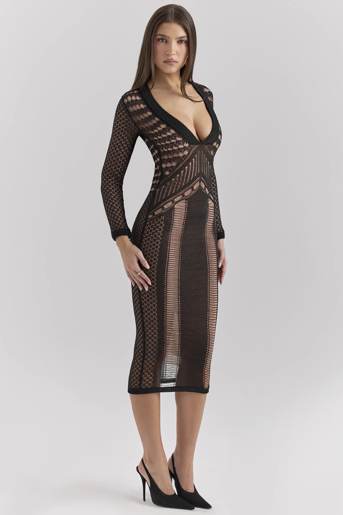Loula Black Plunge Midi Dress