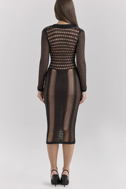 Loula Black Plunge Midi Dress