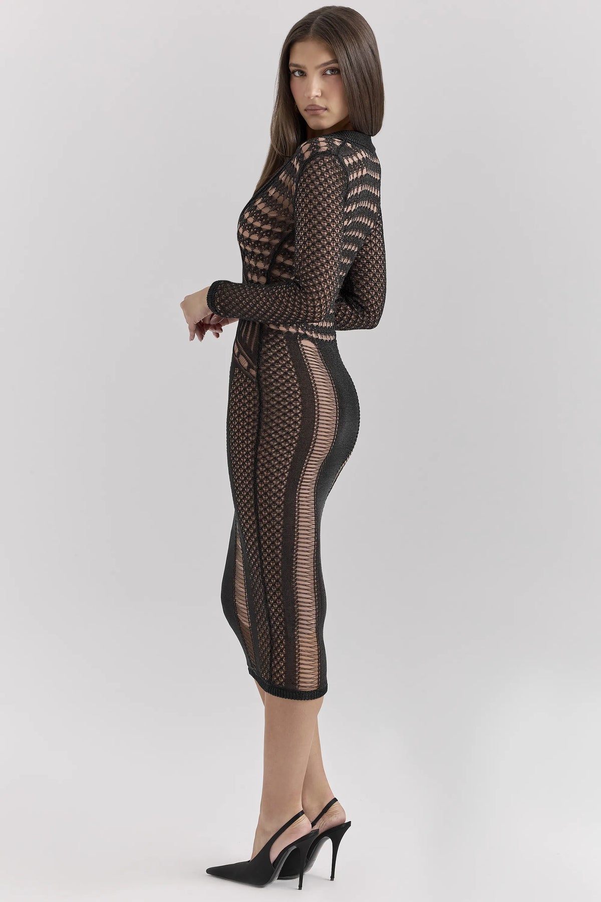 Loula Black Plunge Midi Dress