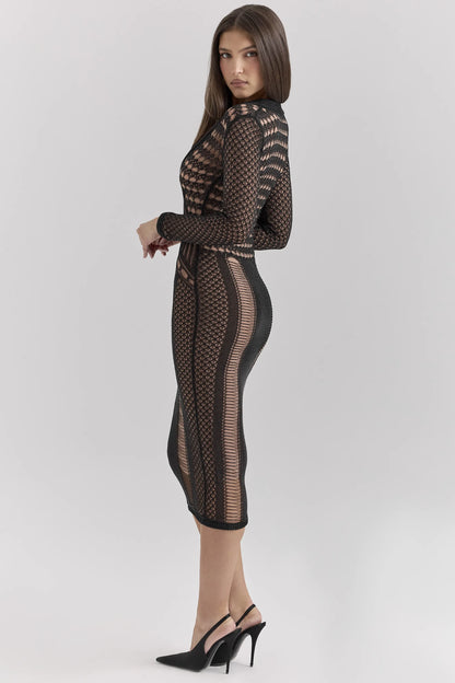 Loula Black Plunge Midi Dress