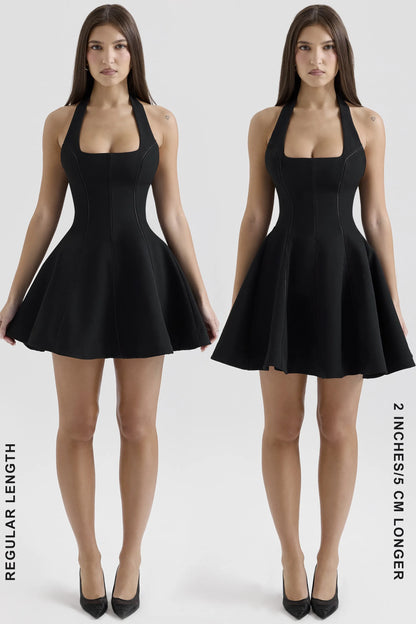 Loulette Black Halter Neck Bow Mini Dress