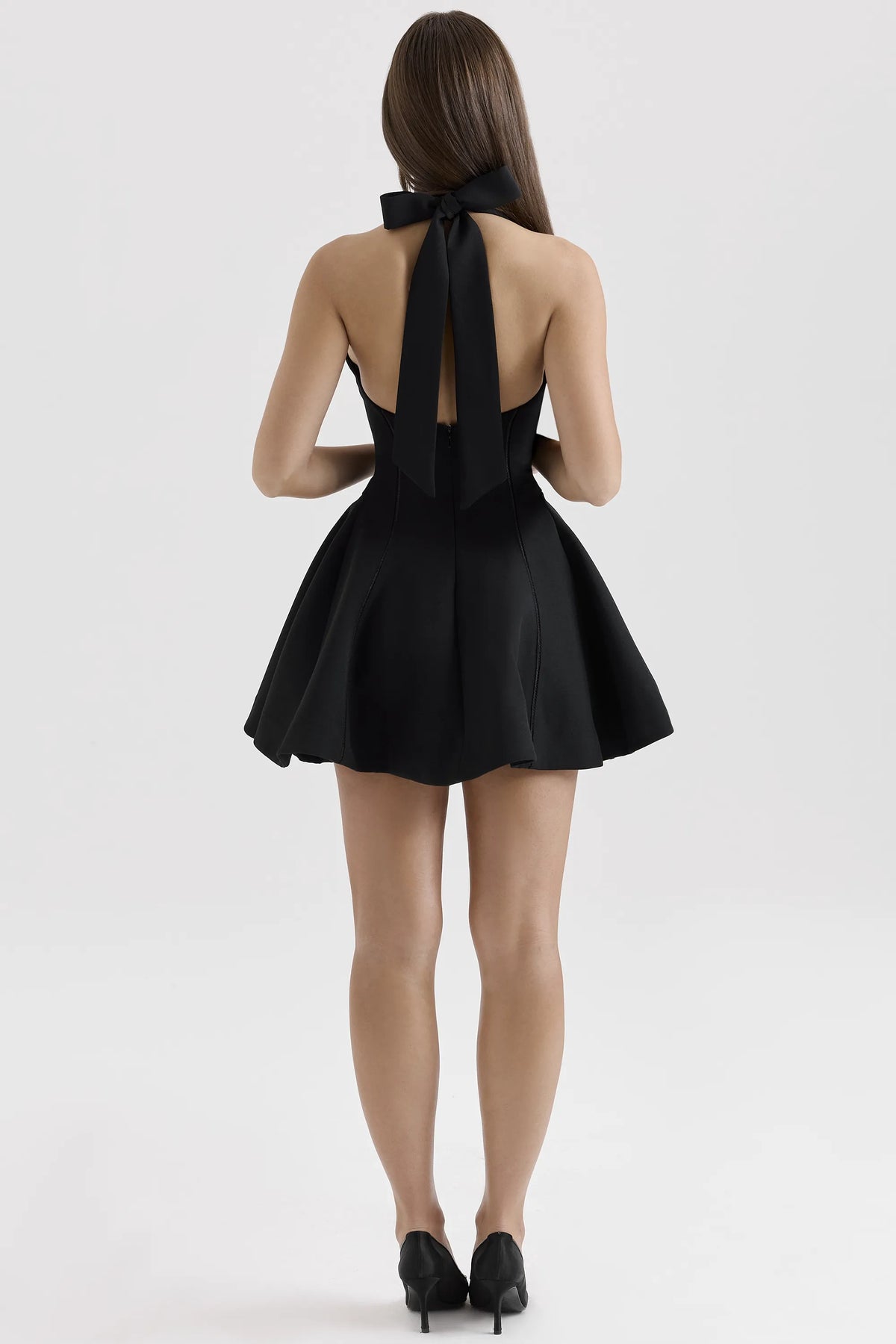 Loulette Black Halter Neck Bow Mini Dress