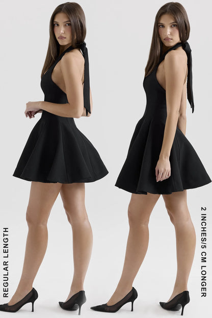 Loulette Black Halter Neck Bow Mini Dress