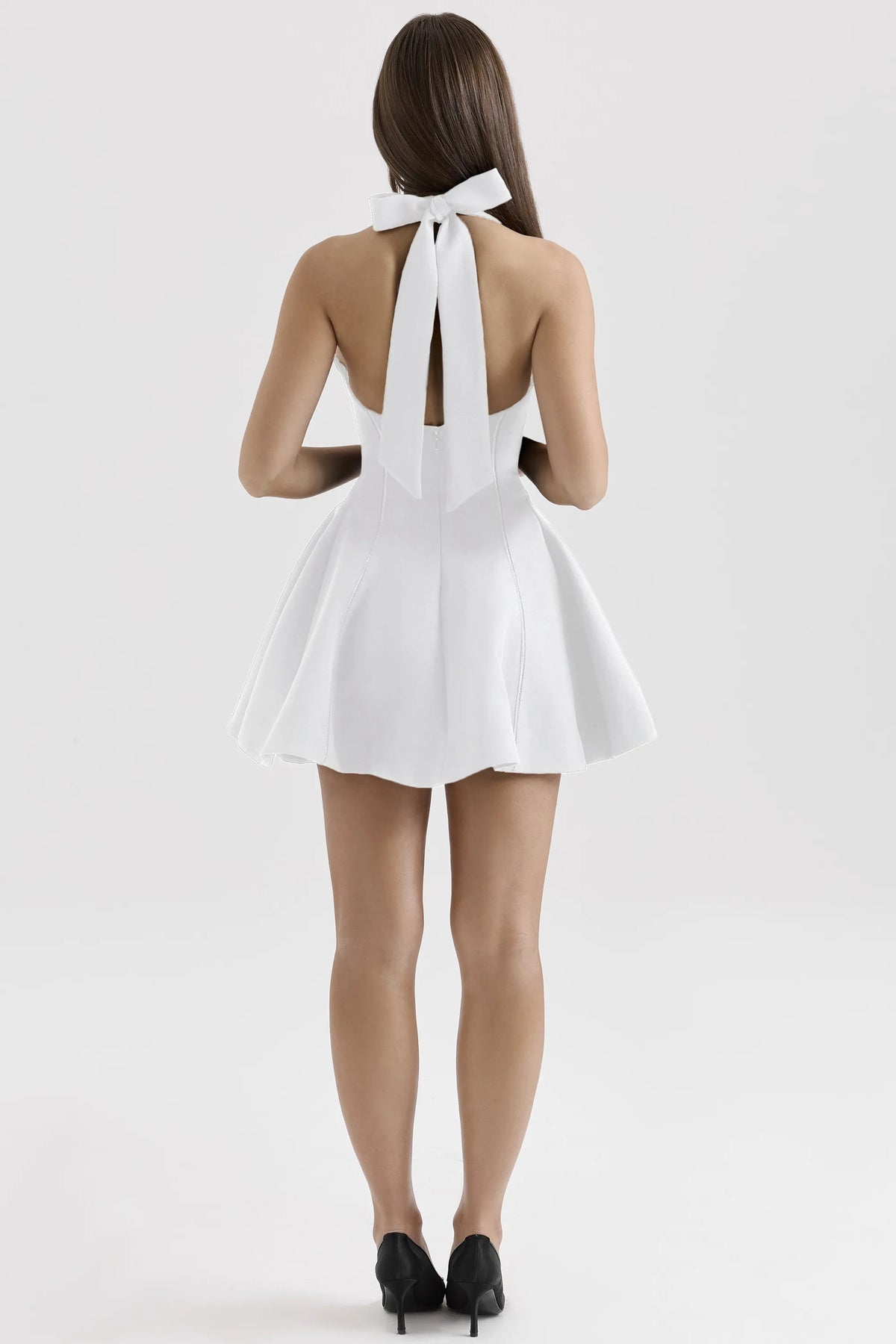 Loulette White Halter Neck Bow Mini Dress