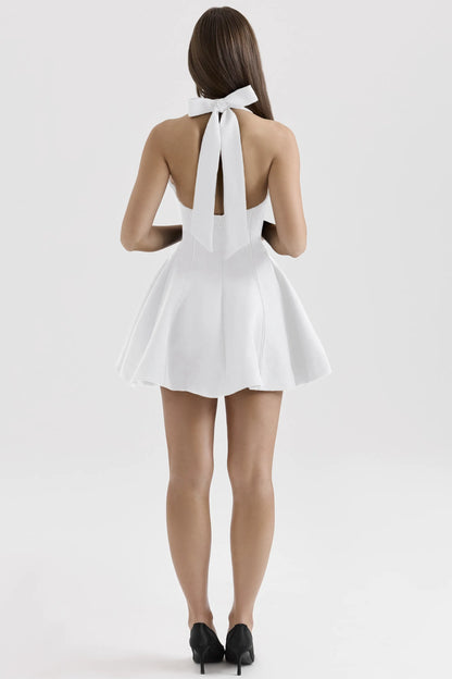 Loulette White Halter Neck Bow Mini Dress