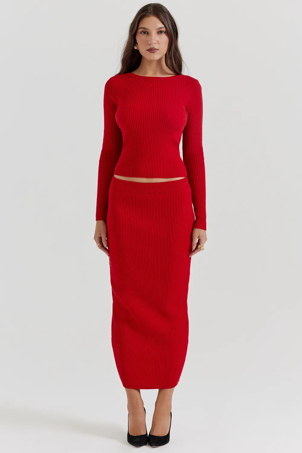 Lourdes Scarlet Cashmere Blend Maxi Skirt